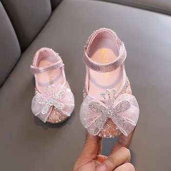 בנות נעלי עור חדש האביב הילדים פשוט ריינסטון פרל Bowknot הזוהר ילדים ילדה נסיכה נעלי מסיבת החתונה J27